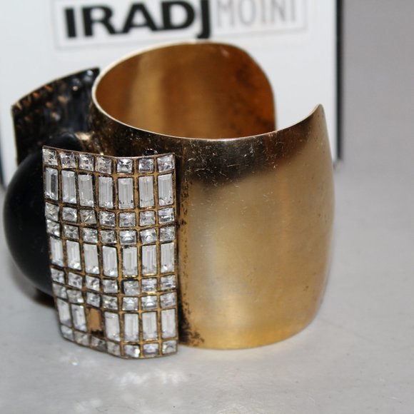 SIGNED IRADJ MOINI UNIQUE STATEMENT CUFF BRACELET ANTIQUE CRYSTAL - Picture 3 of 9